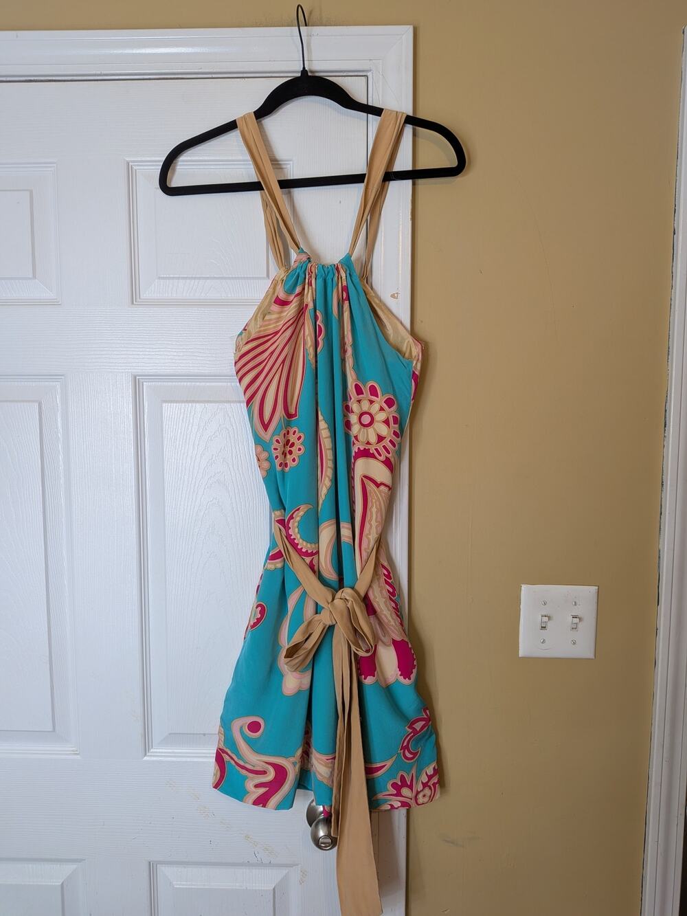 Britt Ryan Silk Paisley Halter Dress Size 4 Turquoise Pink Y2K Designer
